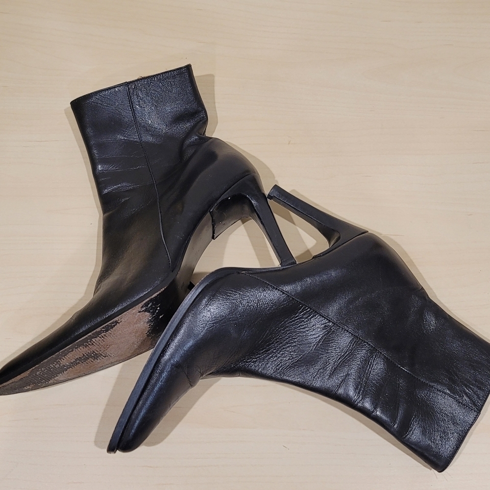 Sz 39 EU Gaia Fermani Black Leather Stiletto Ankle Boots Handcrafted in Italy